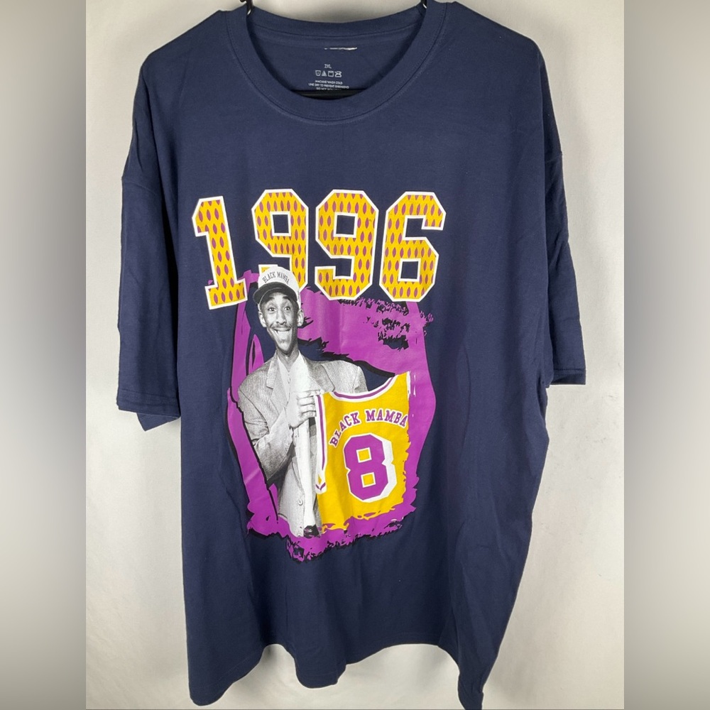 Kobe Bryant 1996 Black Mamba Navy‎ Blue 2XL Graphic Short Sleeve Shirt NWOT
